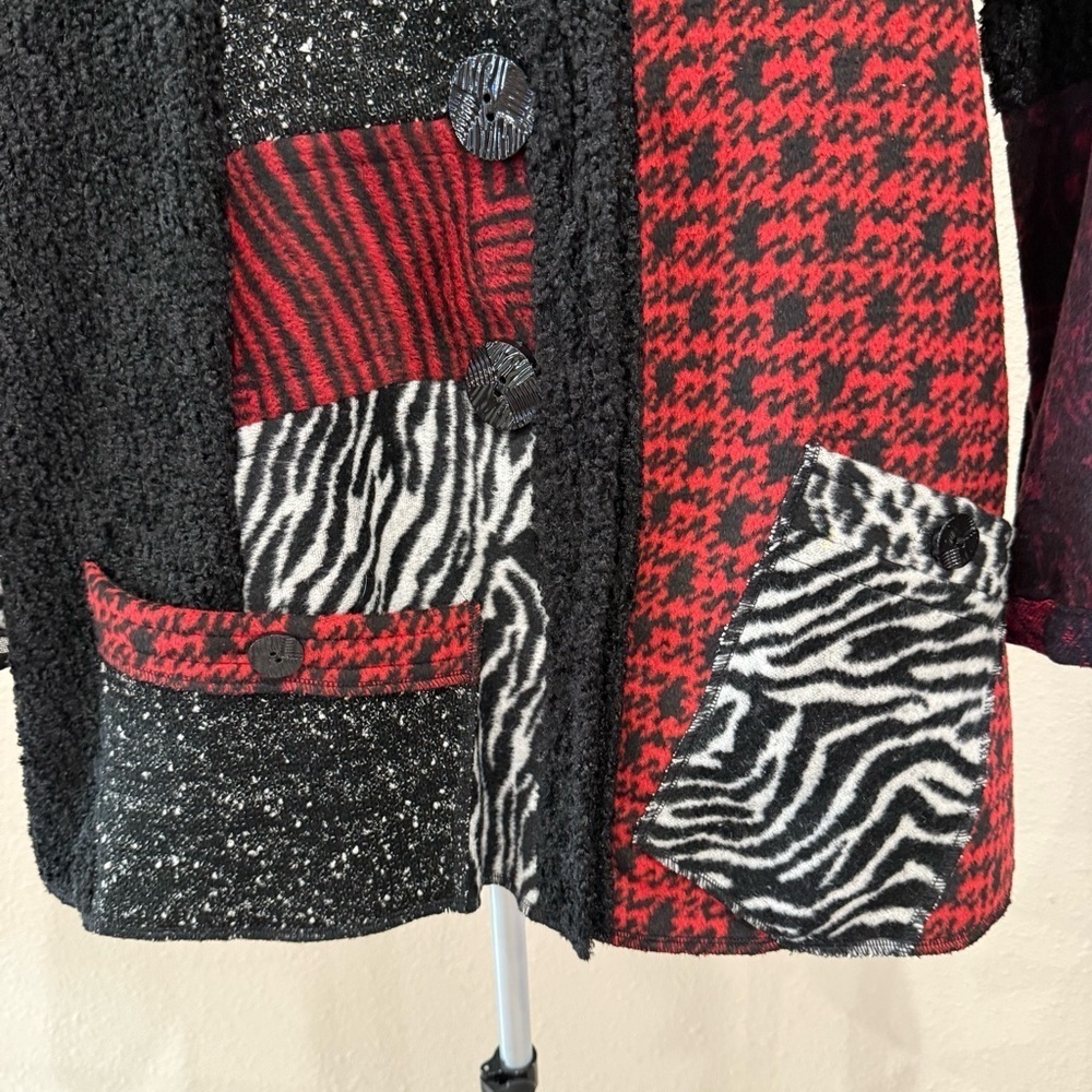 NWT Ali Miles Patchwork Jacket Black Red Artsy Cardigan Boho Size Small Petite - Picture 3 of 15
